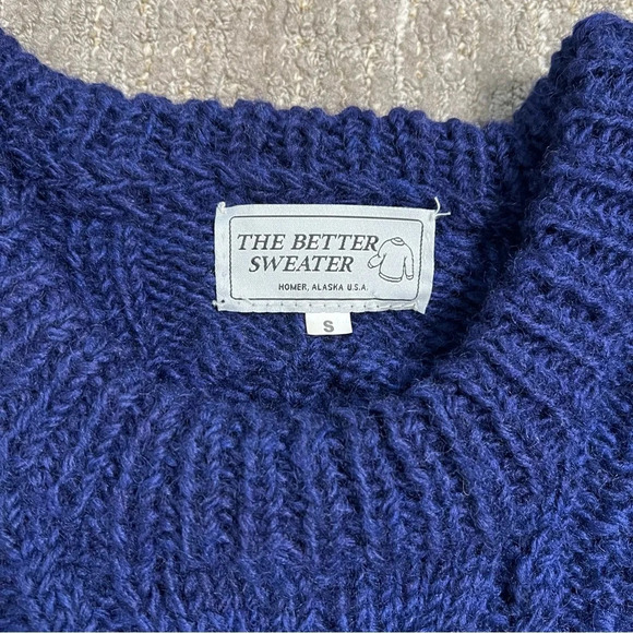 The Better Sweater Homer Alaska Dark Blue Chunky Cable Knit Size Small - Picture 3 of 5